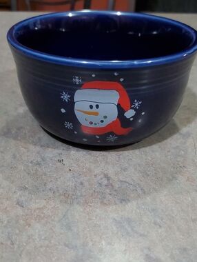 Fiesta Holiday Button Snowman Ceramic Bowl - Blue